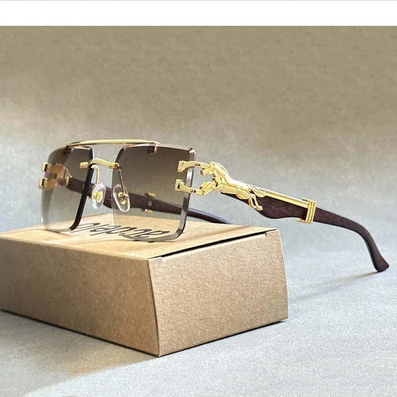 Square Luxury Vintage Rimless Sunglasses