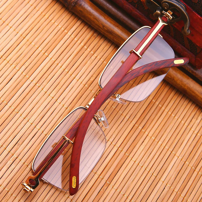 Wood Frame Crystal Stone Lens SunGlasses