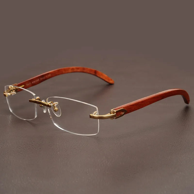 Rimless vintage Clear Wood Glasses