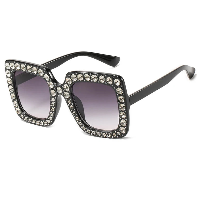 Oversized Rhinestone Decorated Square Sunglasses for Women