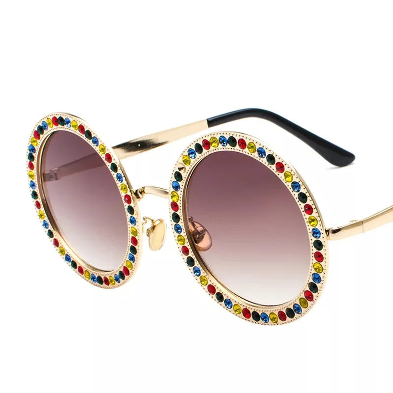 Women’s Colorful Crystal Round Sunglasses