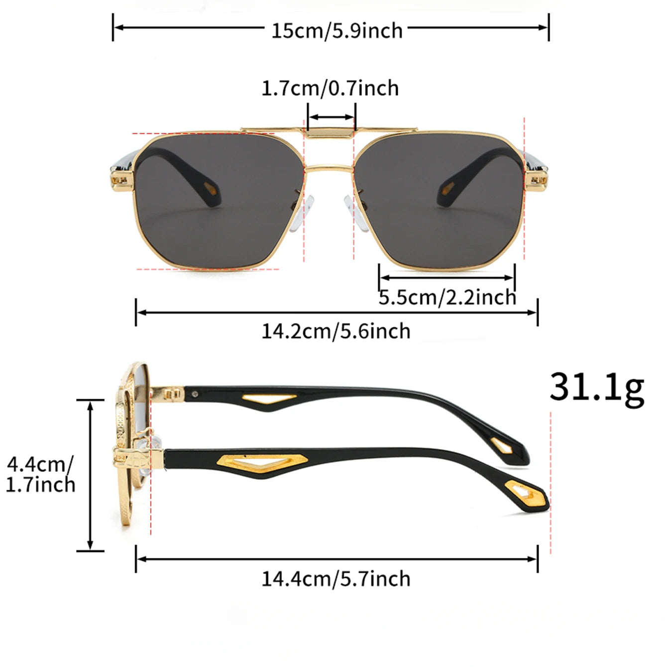 Vintage Square Double Bridge Sunglasses