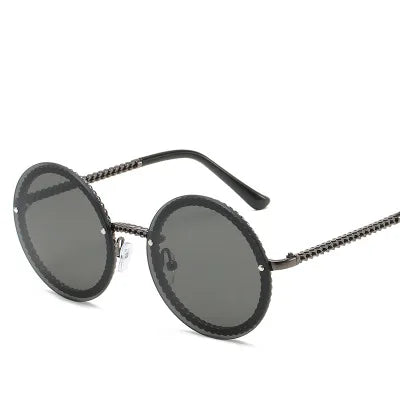 Vintage Round Women’s Sunglasses with Pearl Silver / Gold Chain