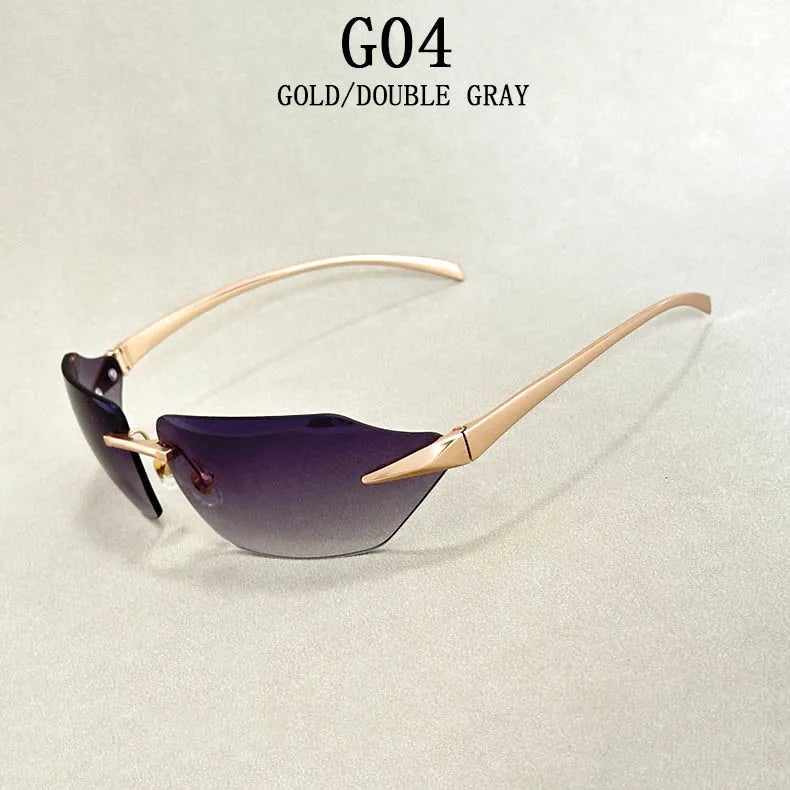 Occhiali Da Sole Retrò Senza Montatura, Lenti Gialle Sfumate E Montatura Oro, Unisex - Foto 3