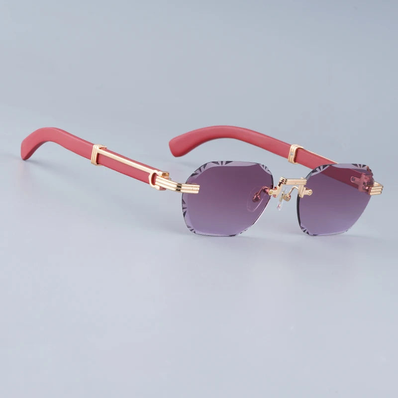 Diamond Cut Polygon Rimless Sunglasses