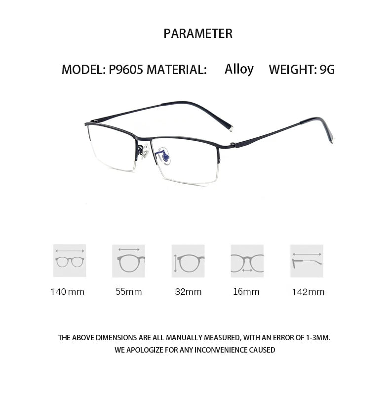 Titanium Glasses Frame Men Square Half Frame Eyeglasses