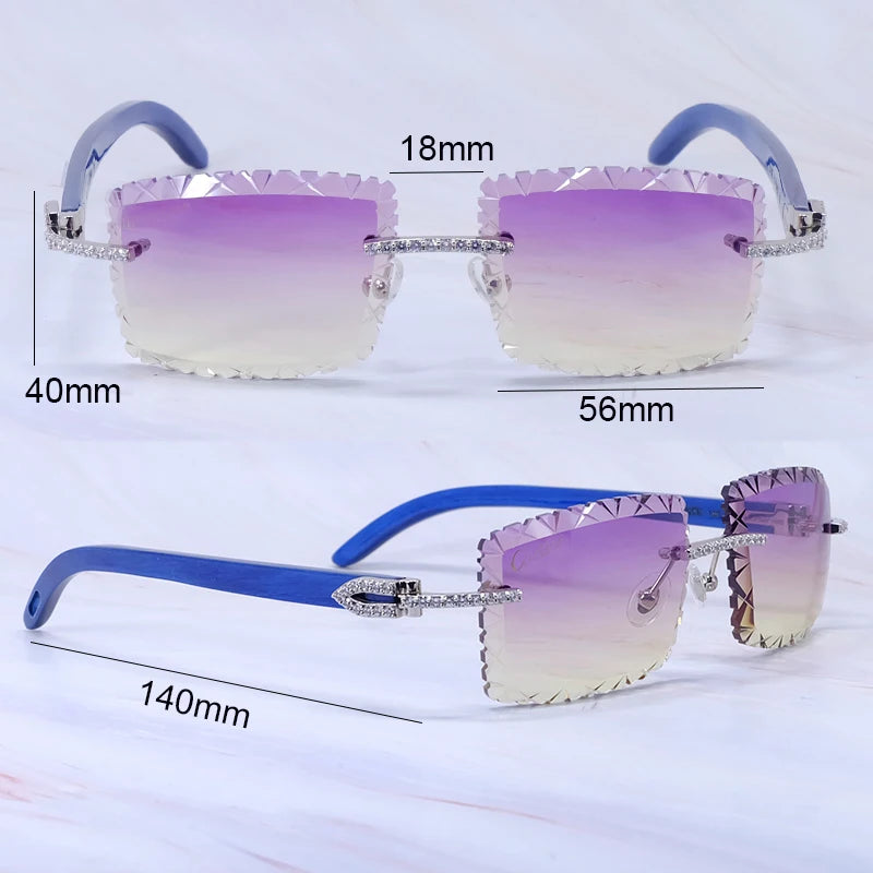 Wood Stylish Rimless Diamond Cut Sun Glasses