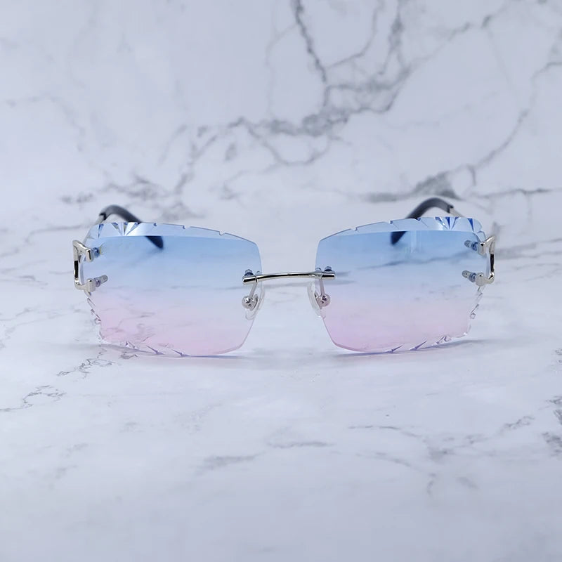 Vintage Diamond Cutting Big C Rimless Sunglasses