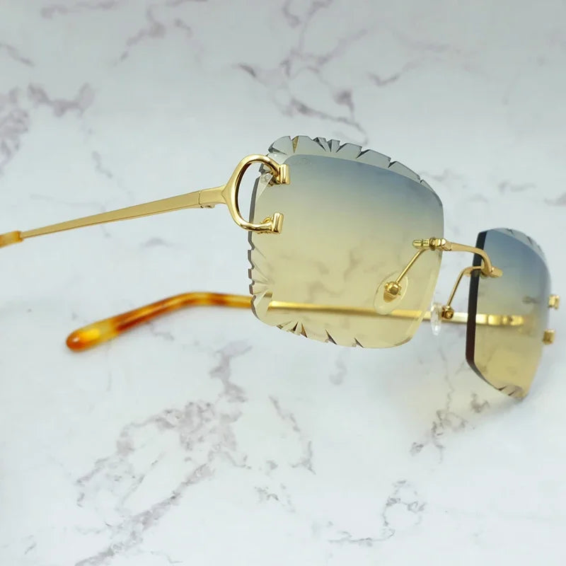 Vintage Diamond Cutting Big C Rimless Sunglasses