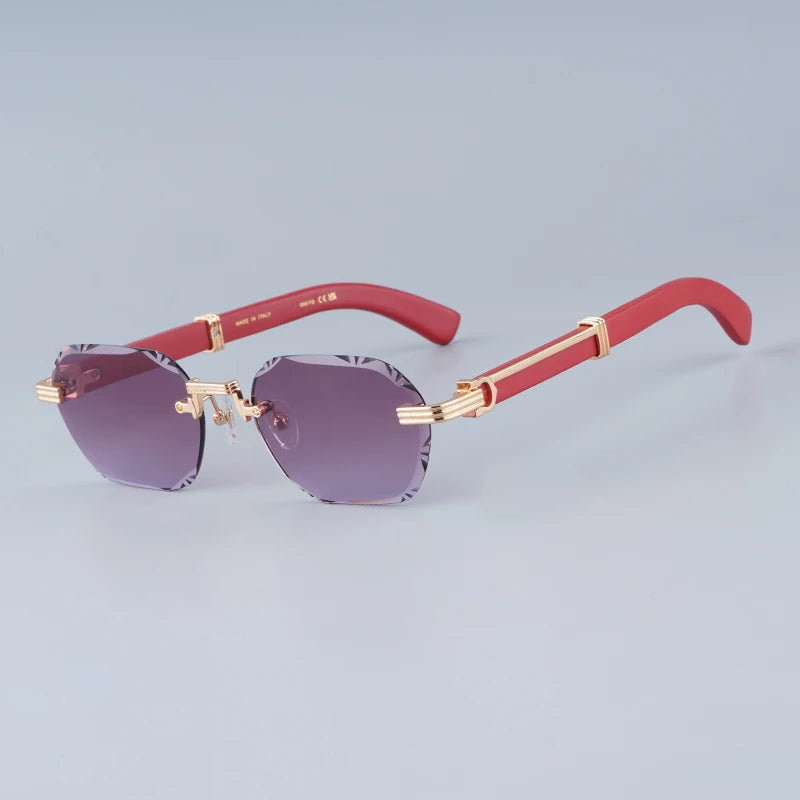 Diamond Cut Polygon Rimless Sunglasses