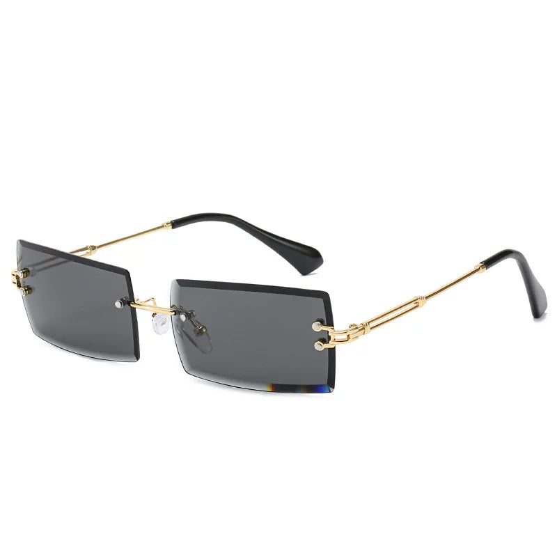 Rimless Cut Edge Rectangle Unisex Sunglasses