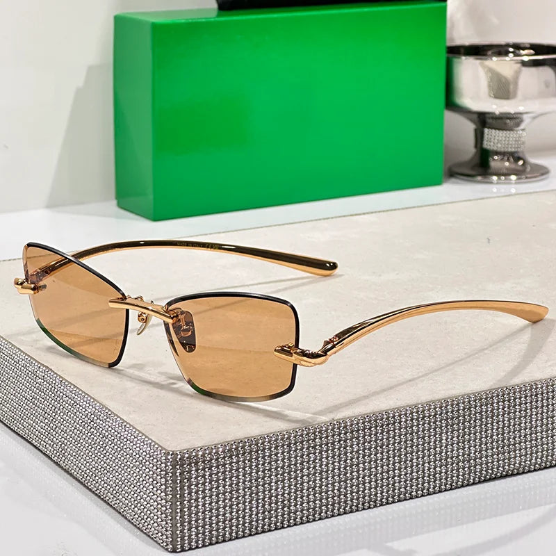 Gold Cat Eye Rimless Sunglasses