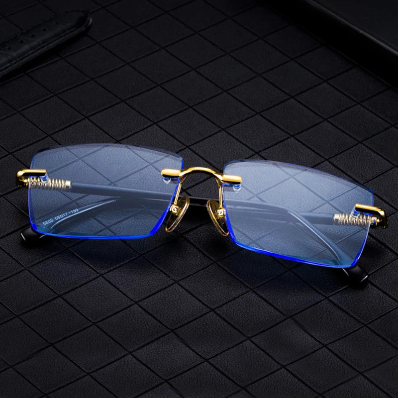 Blue Crystal Stone Rimless Sunglasses  Vintage