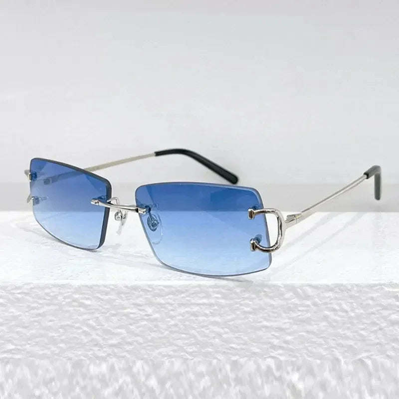 Vintage Big C Rimless Square Sunglasses